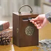 Retro Piggy Bank Made Of Rubber And Solid Wood With Key And Handle For Large Coin Storage With Lock For Safe Coin Storage Creative Portable Home Decoration