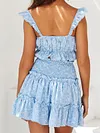 Flared Sleeves Shirts Tops+Mini Skirt Suit