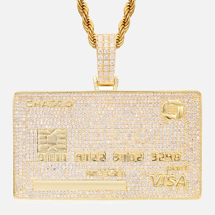 Iced Out Hip Hop VISA Card Pendants Bling Bling Necklaces For Men