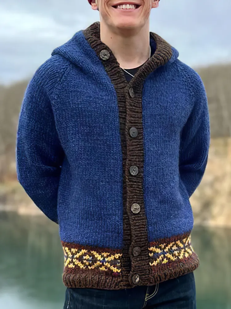 Vintage Knitted Iceland Hooded Sweater Cardigan