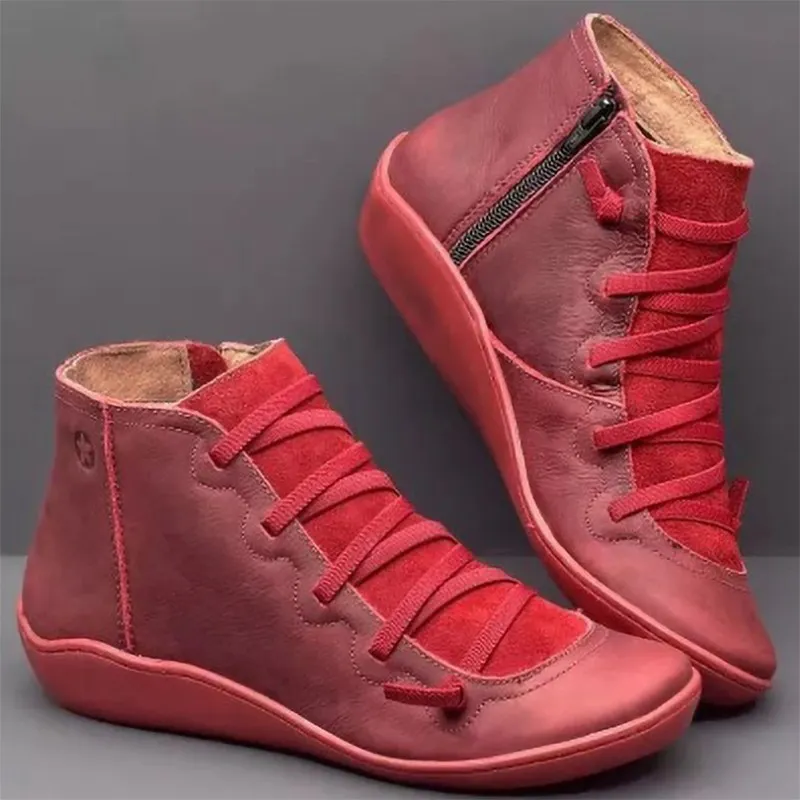 Yyvonne Women's Shoes Round Head Casual Women's Leather Boots Side Zipper Martin Boots