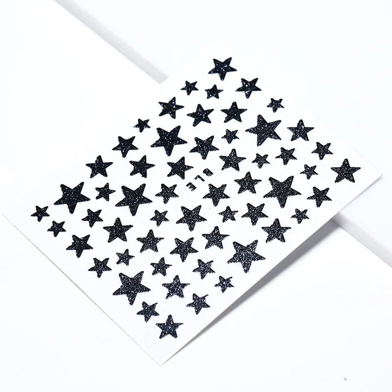 Nail Stickers 3D Nail Slider Stars Heart Decals Glitter Shiny Decoration DIY Transfer Adhesive Colorful Nail Art Tool Manicures