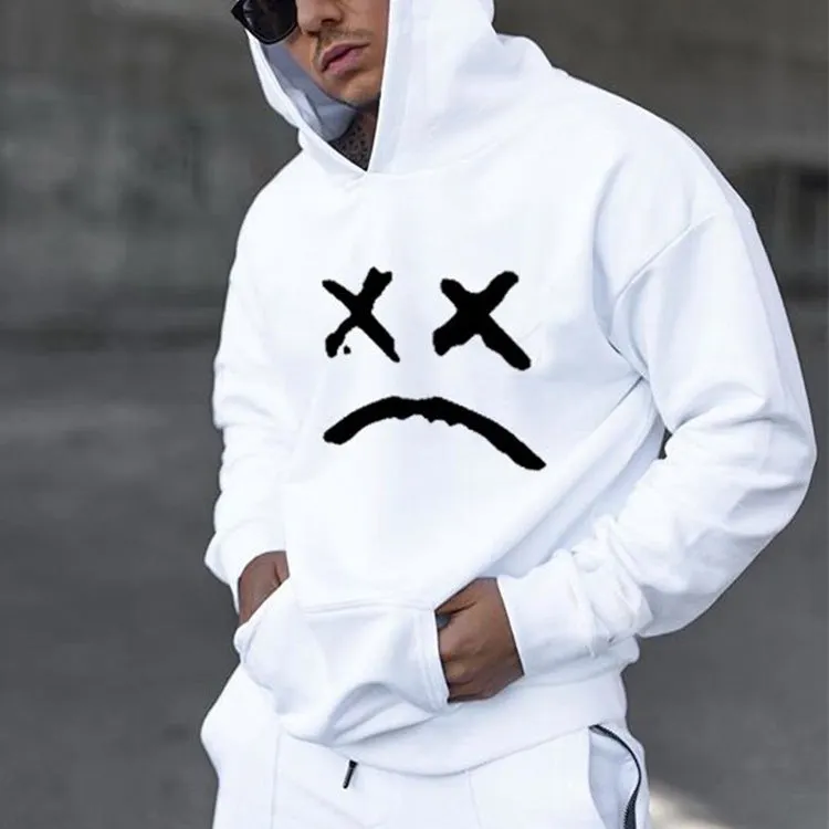 Smiley Face Hoodie Autumn and Winter Leisure plus Size Men's Sweater Smiley Face Print