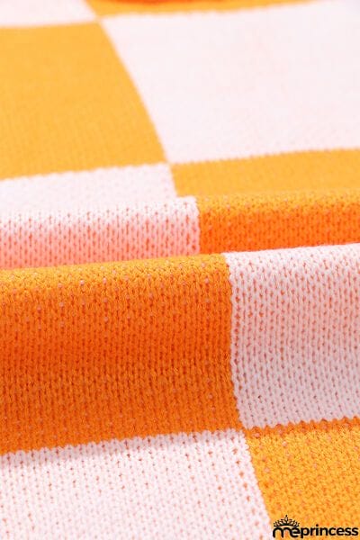 Checkered Exposed Seam Drooped Shoulder Sweater