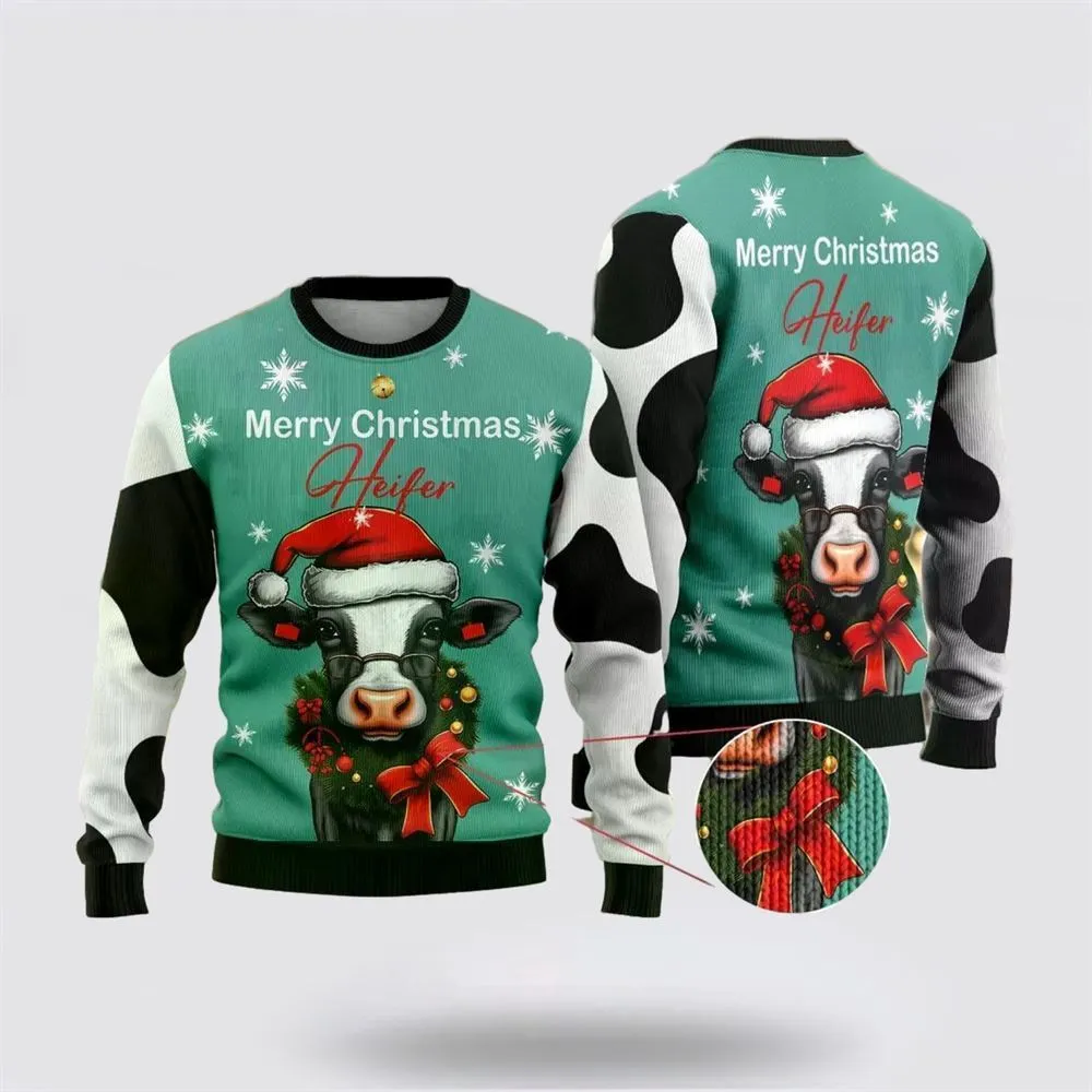 Merry Christmas Heifers Ugly Christmas Sweater, Farm Sweater, Christmas Gift, Best Winter Outfit Christmas