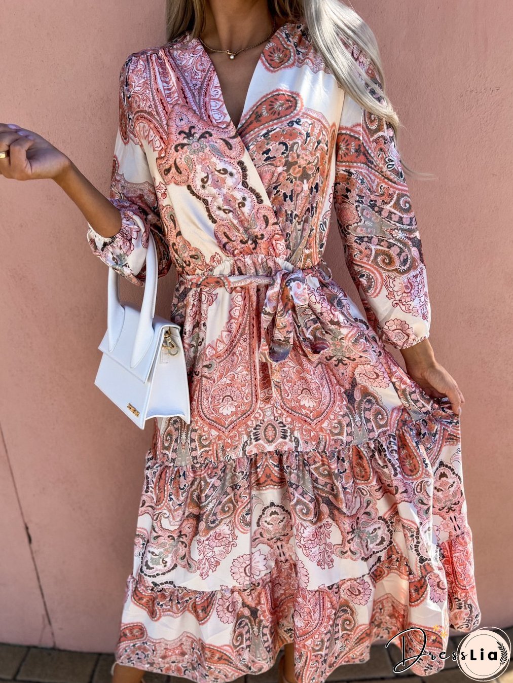 Women's Spring New V-neck Long Sleeve Floppy Dress