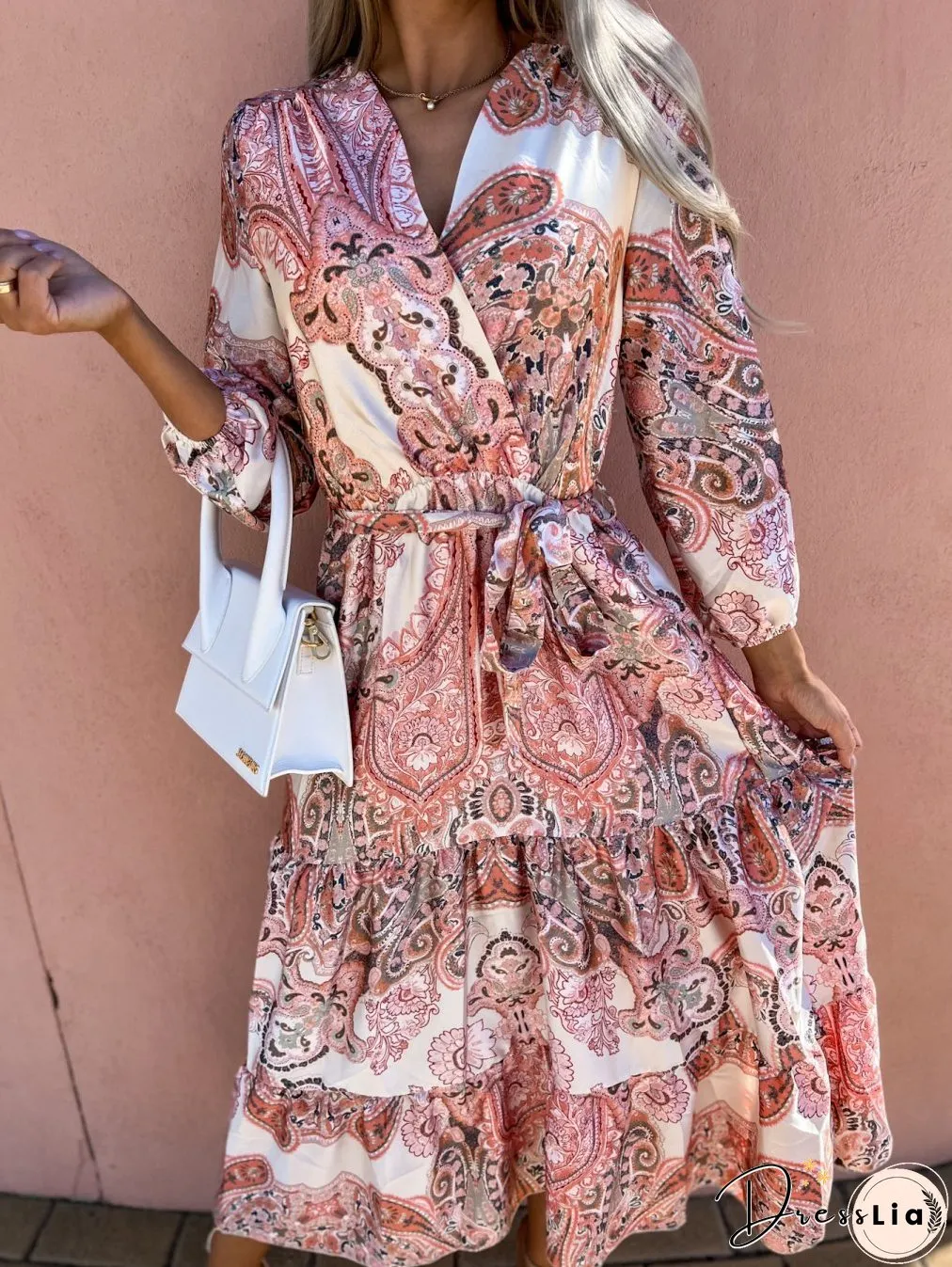 Women's Spring New V-neck Long Sleeve Floppy Dress