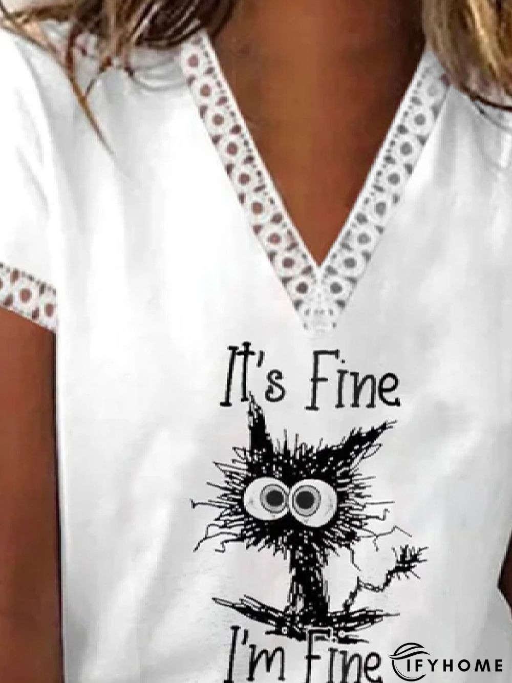 Casual Loosen Printed V Neck Short Sleeve T-Shirt | IFYHOME