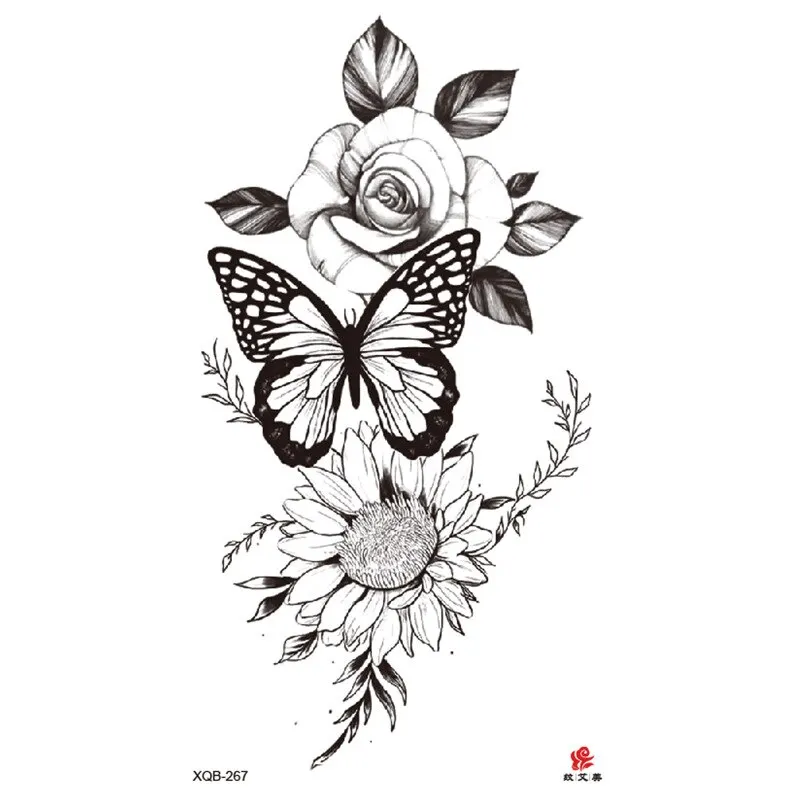 Sdrawing Temporary Sleeve Tatooo Stickers Tiger Lion Elephant Rose Flowertattoo Arm Body Art Fake Tatoo Male Female Black