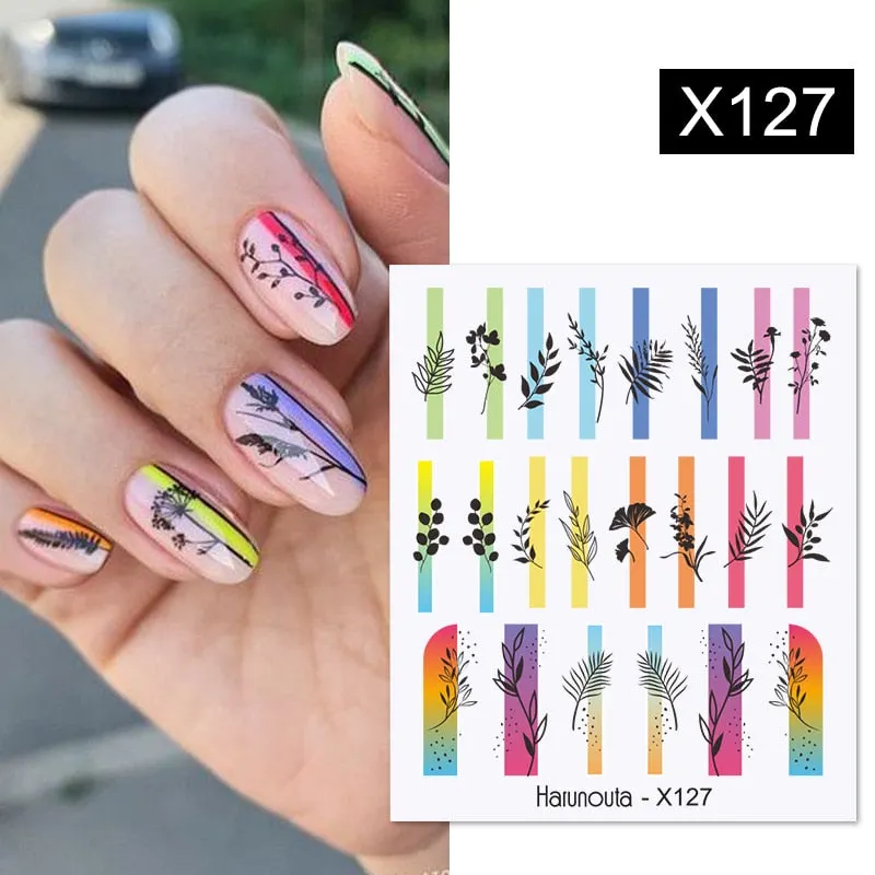 Harunouta Black Brush Color Block Nail Water Decals Valentine Geometric Lines Manicures Charms Sliders Nail Art Decoration Tips