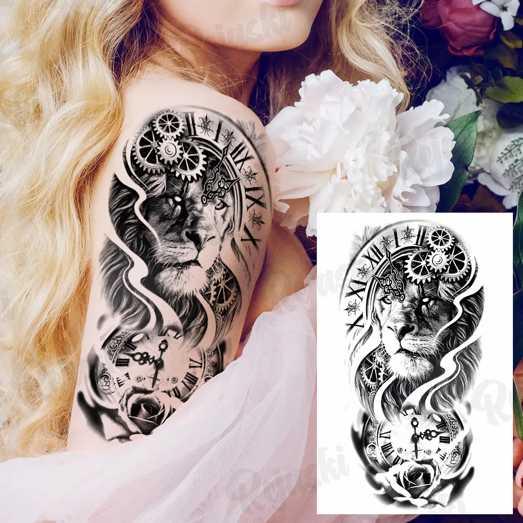 Sdrawing Thorns Temporary Tattoos For Adults Men Realistic Totem Maori Lion Compass Flower Tiger Fake Tattoo StickerArm Tatoos DIY