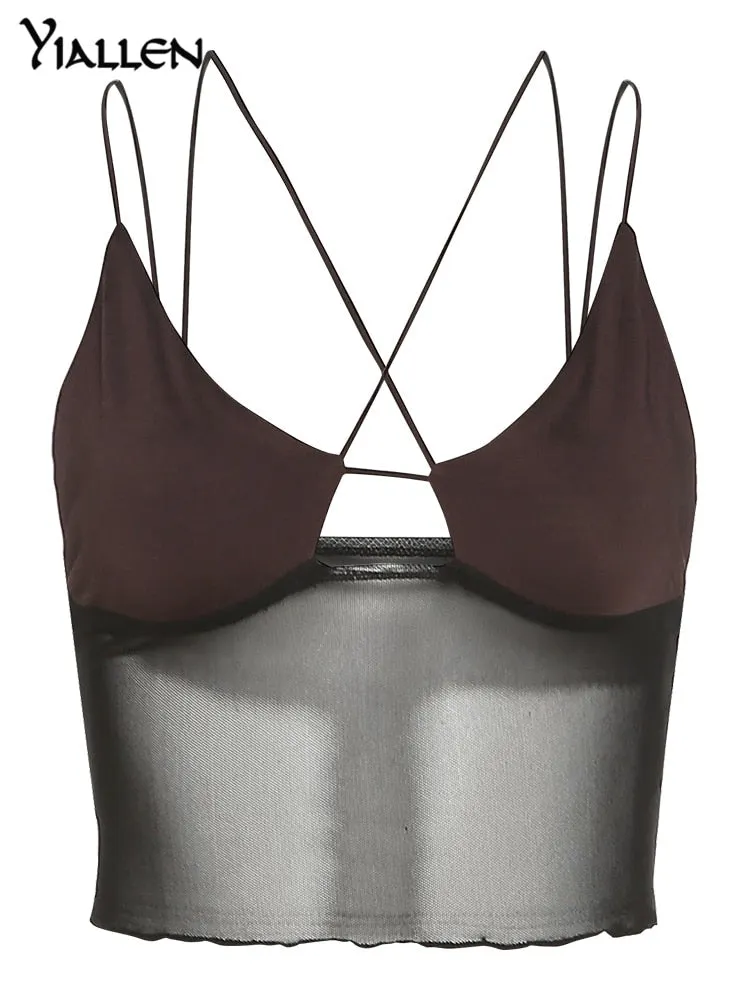 Yiallen Summer Sexy Hollow Out Mesh Camisole Women 2021 New Casual Simple Wild Basic Female Crop Top Streetwear Activewear Hot