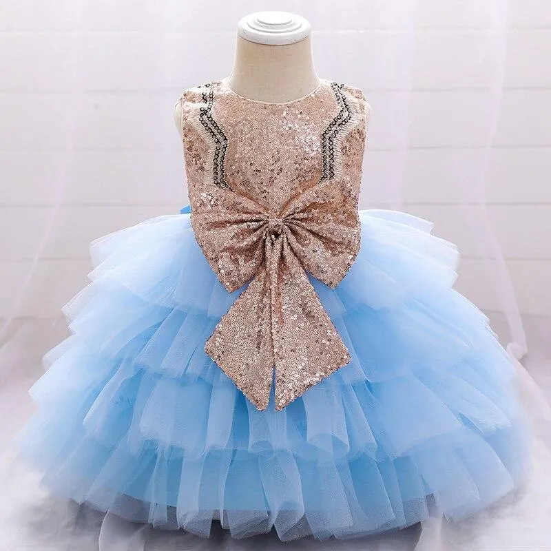 2021 Infant Vestido First Birthday Dress For Baby Girl Clothes Lace Princess Cake Dresses Baptism Tutu Dress Kids Sequin Bowknot