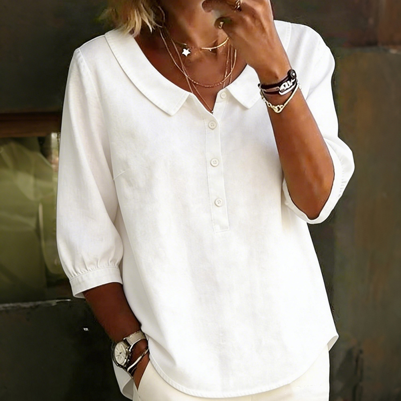 Women's Vintage Solid Color Button-down Cotton Linen Shirt elevenforest