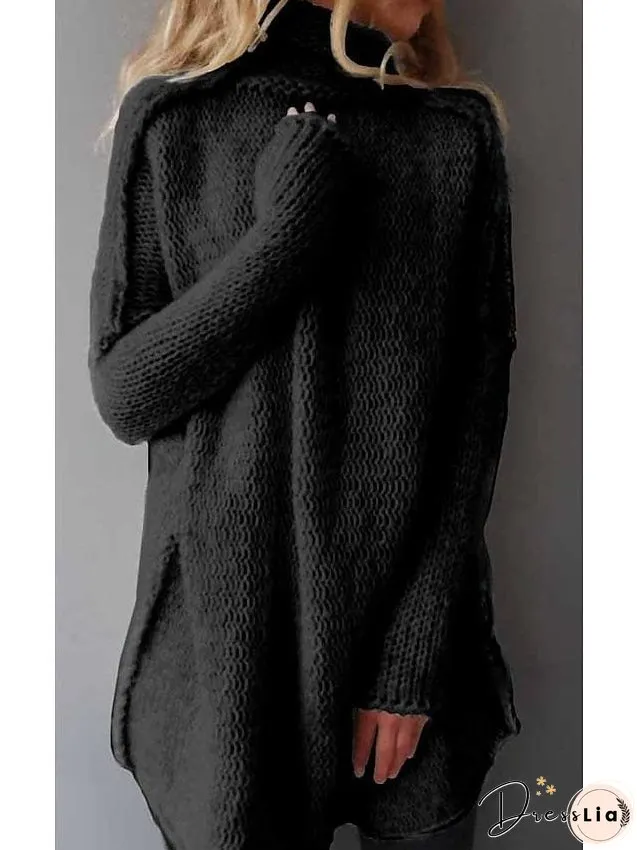 Cozy Crochet Knit Turtleneck Sweater for Women