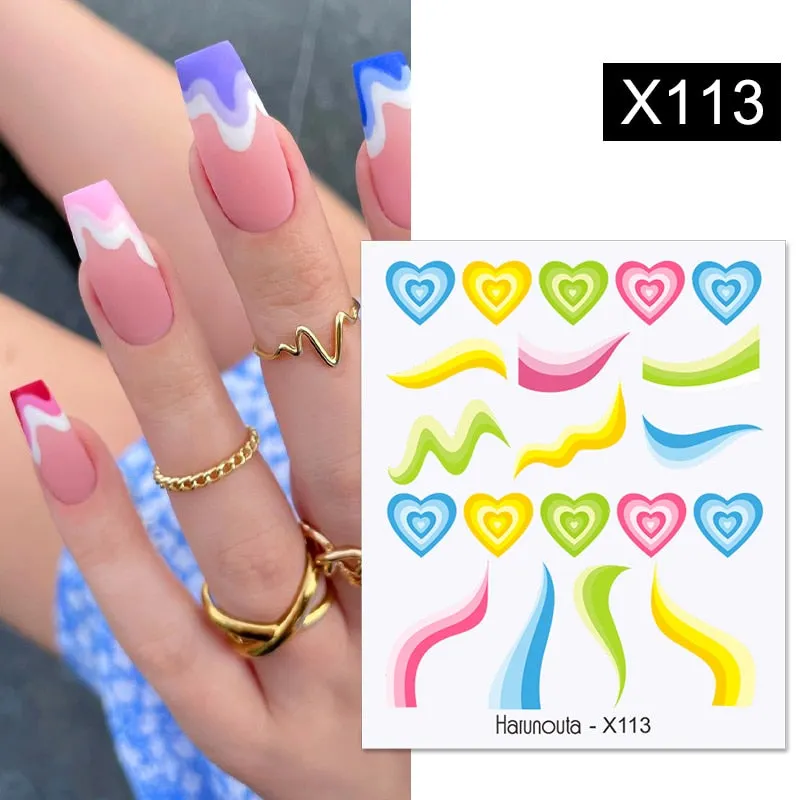 Harunouta Cool Geometry Pattern Water Decals Stickers Christmas Snowflakes Slider For Nails Valentine's Day Nail Art Decoration