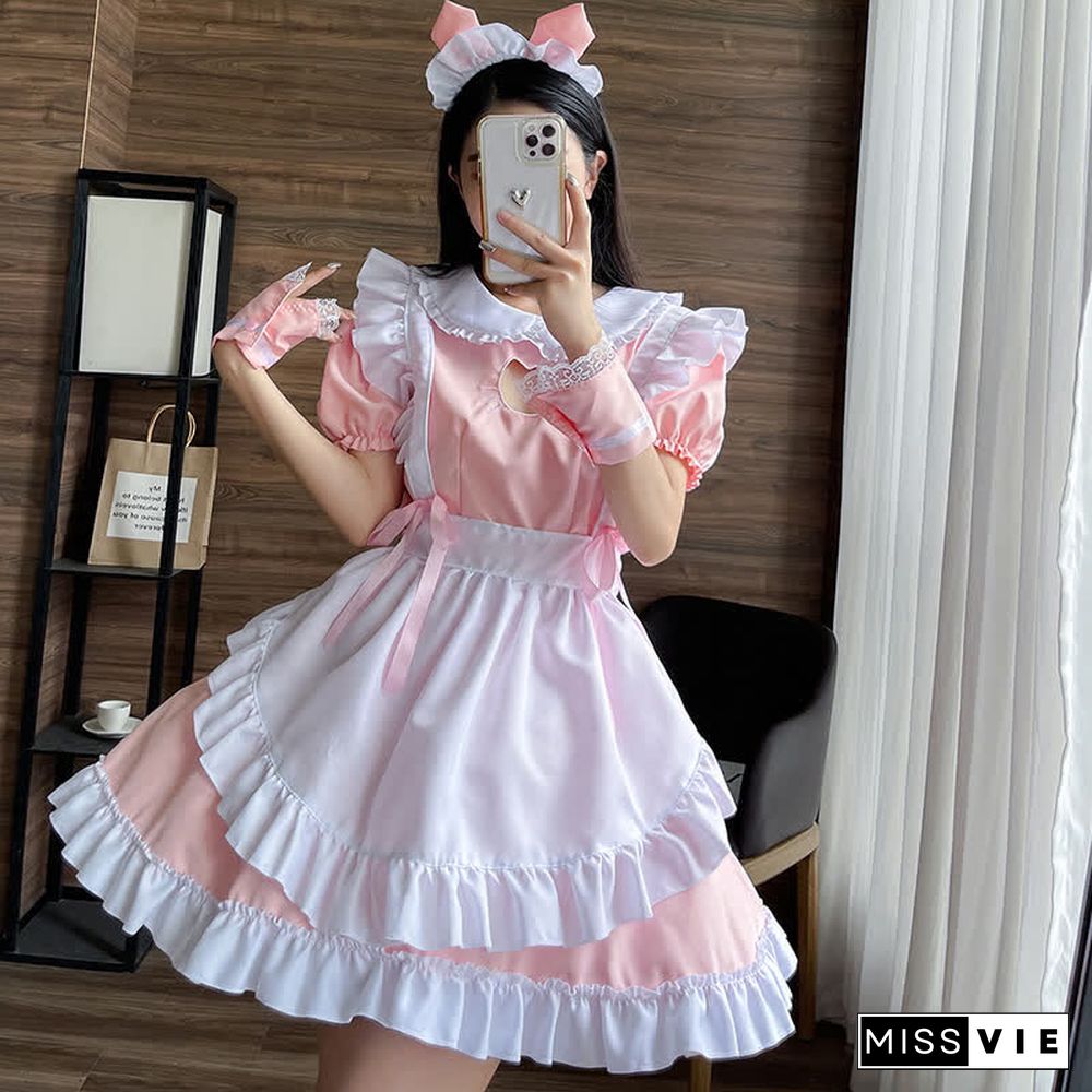 Lolita Doll Collar Kitty Hollow Out Ruffled Maid Dress