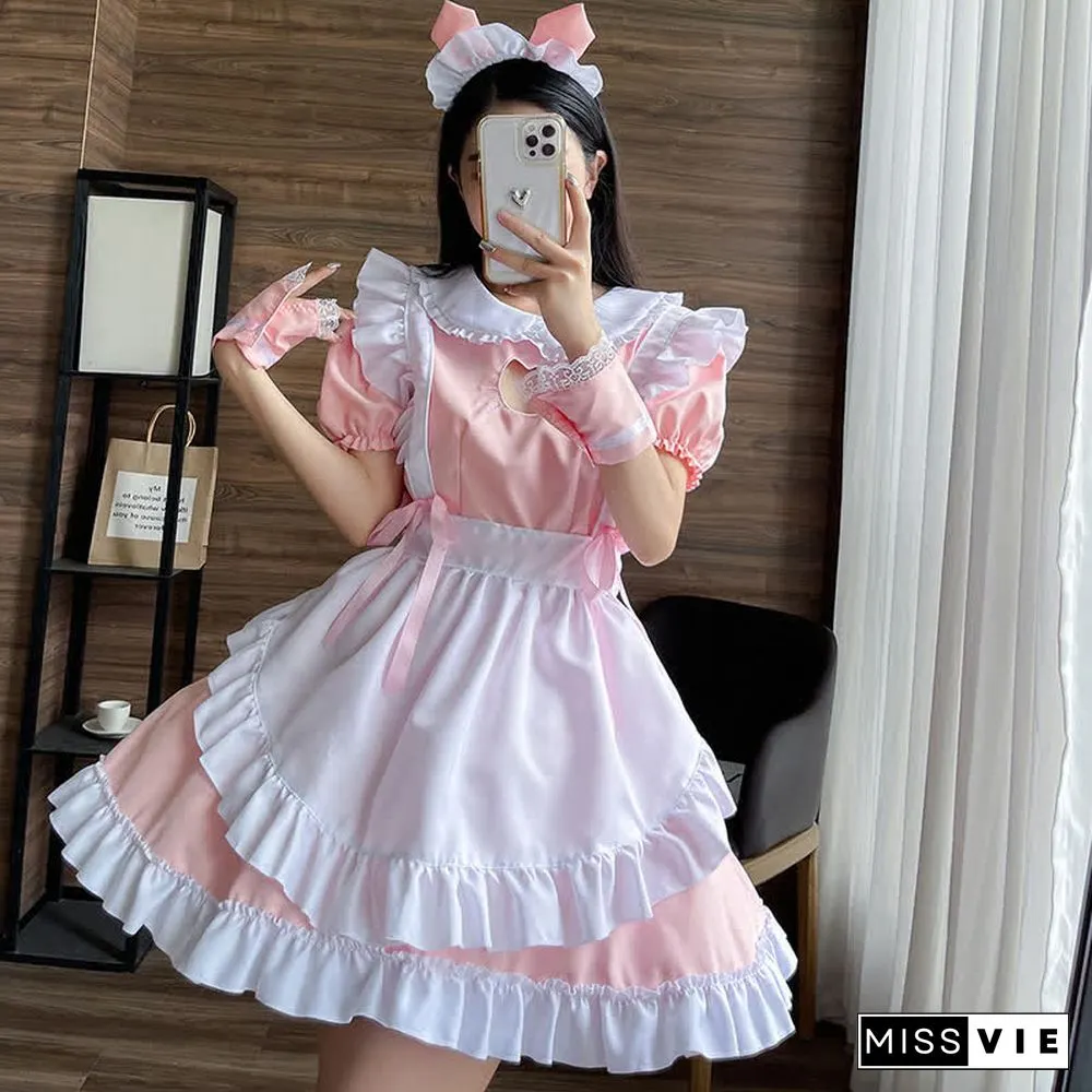 Lolita Doll Collar Kitty Hollow Out Ruffled Maid Dress