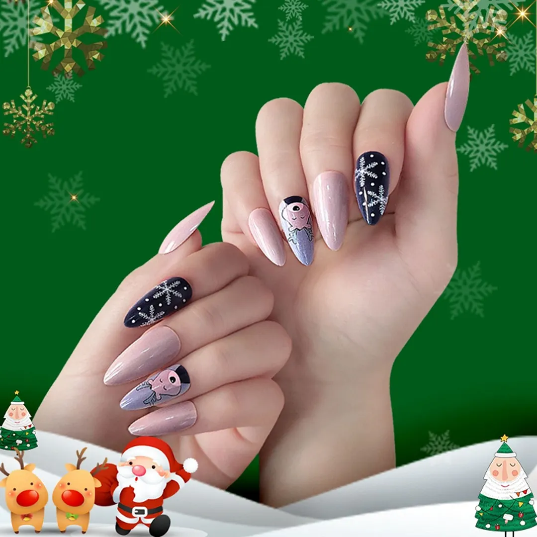 24 PCs/Box Christmas Style Ballerina False Nails Wearable Coffin Fake Nails Detachable Full Cover Nail Tips Press On Nails-Nail Inspo
