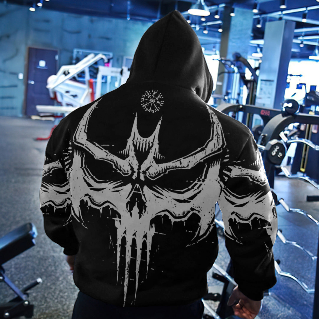 Bat Demon Printed All Over Vikings Skull Hoodie