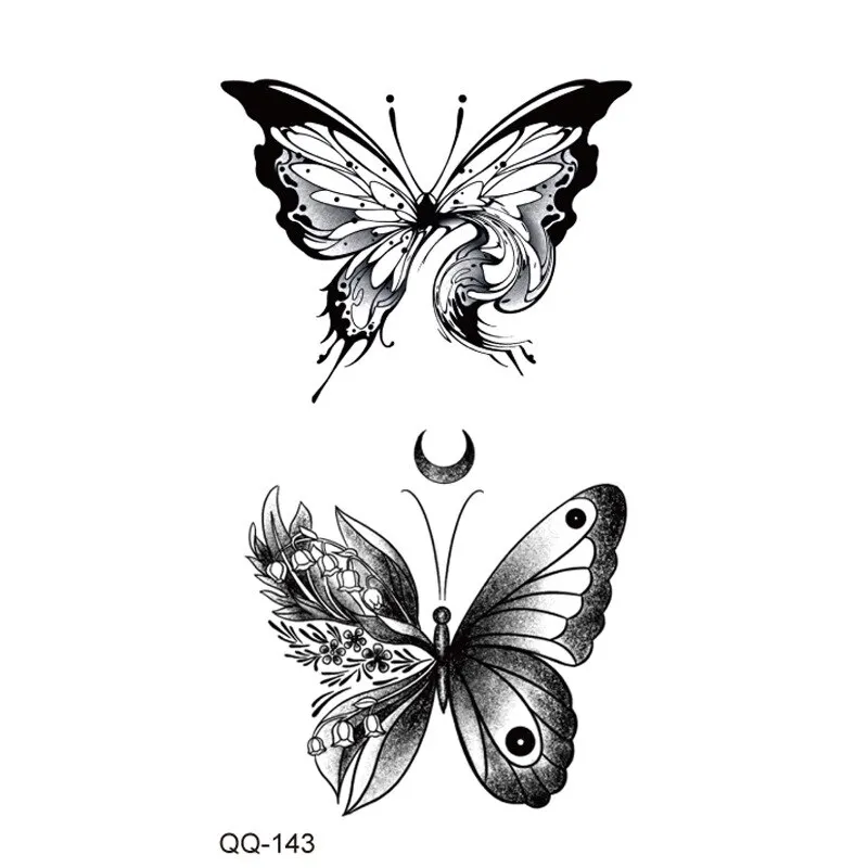 Sdrawing Temporary Tattoo Stickers Butterfly Snake Rose Flower Gun Dark Flash Small Women Body Art Wrist Neck Fake Tattoos Men