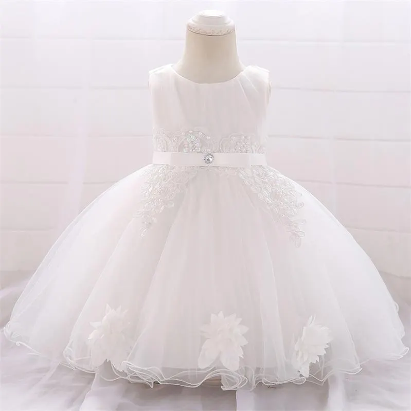 2021 White Gown Baby Girl Dresses Party And Wedding Christening Dress For Girl Frock 2 1 Year Birthday Princess Dress 6 12 Month