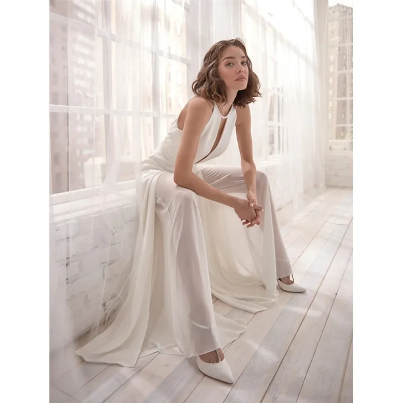 Summer dresses for  Women's Sexy Deep V Neck Jumpsuit Ladies Elegant Fashion Sleeveless Halter Backless Romper Wide Leg Long Trousers