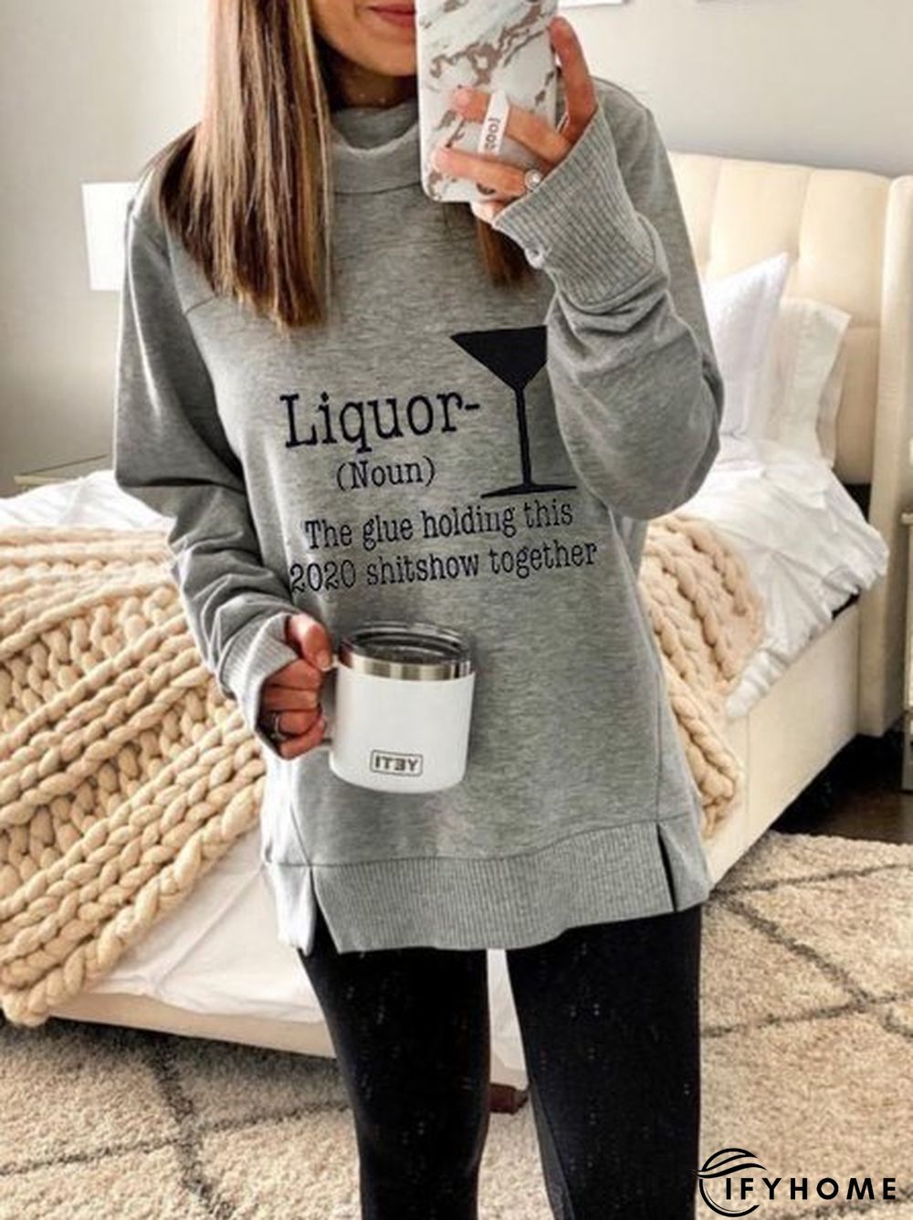 Cotton-Blend Casual Letter Loose Sweatshirt | IFYHOME