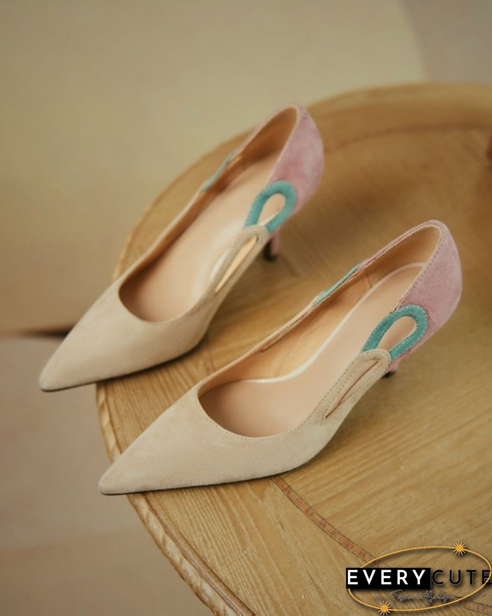 Colorblock Cut-out Suede Leather High Heel Sandals