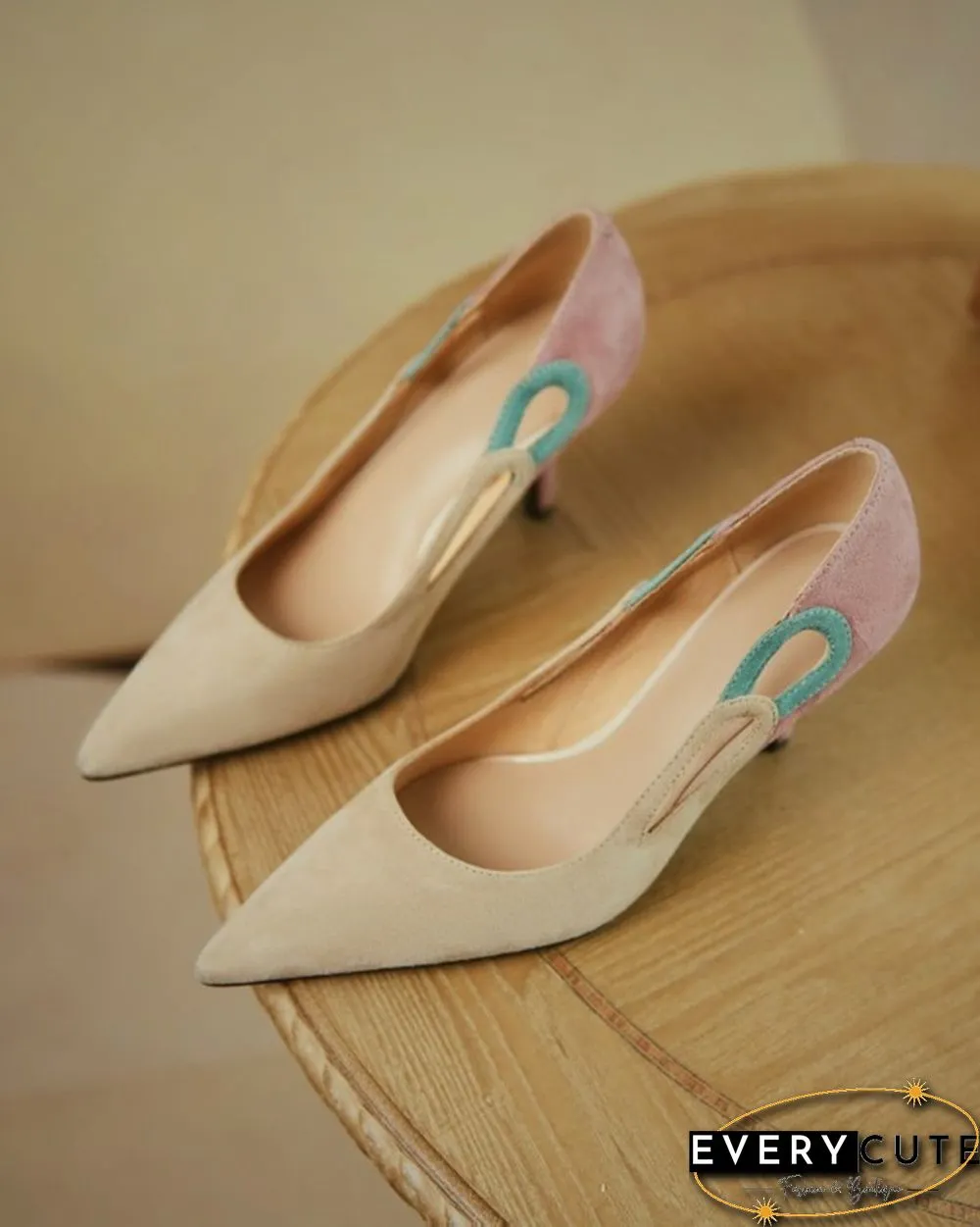 Colorblock Cut-out Suede Leather High Heel Sandals