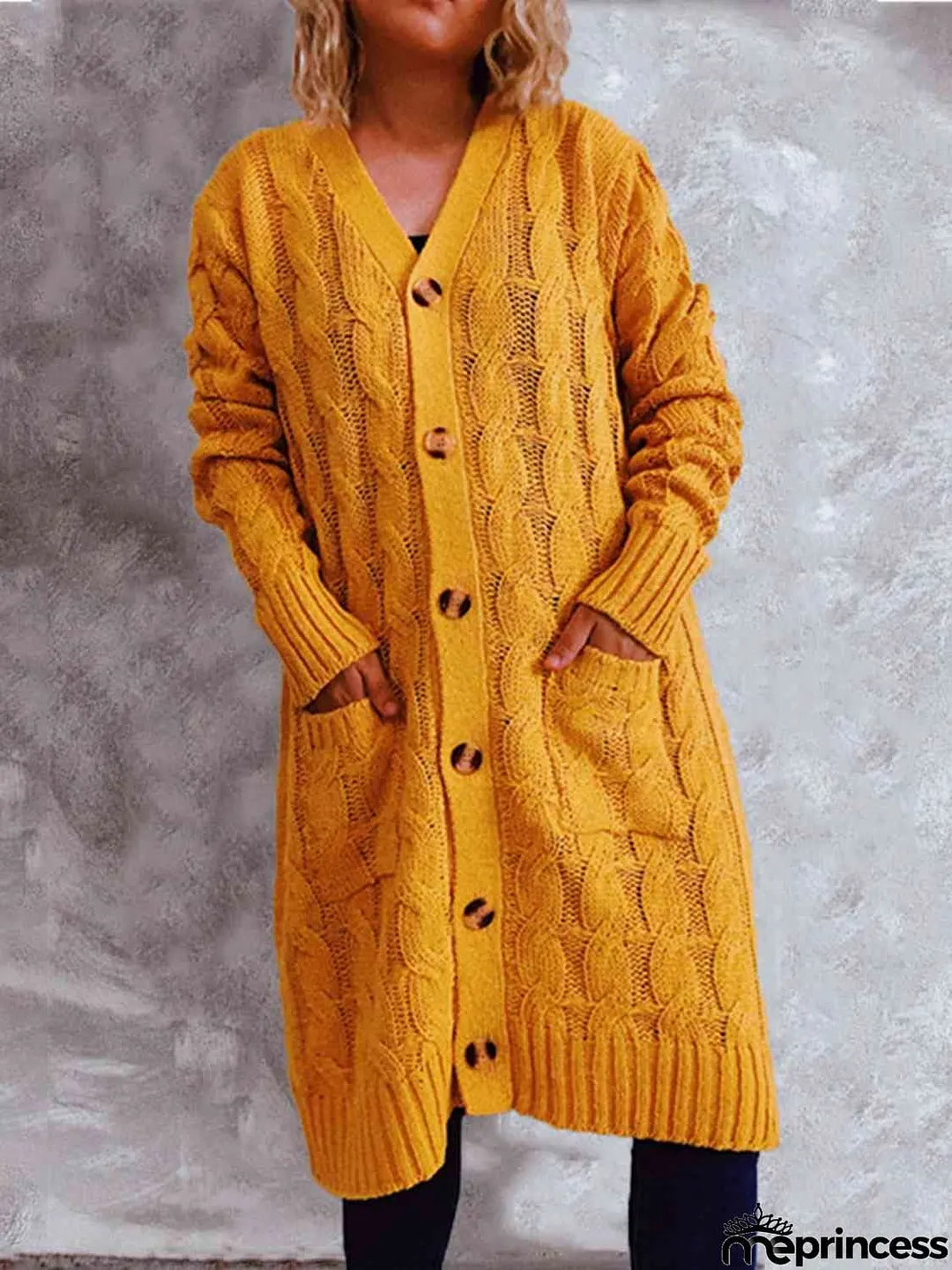 Button Up Cable-Knit Cardigan with Pockets