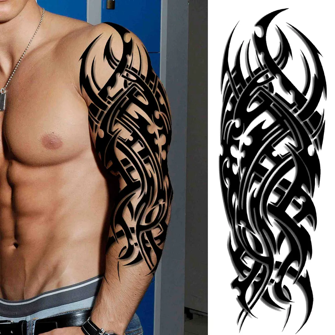 Sexy Girl Flower Temporary Tattoos For Women Men Black Lion Triangle Tattoo Sticker Fake Tribal Full Arm Sleeve Tatoos Paste 1108-1