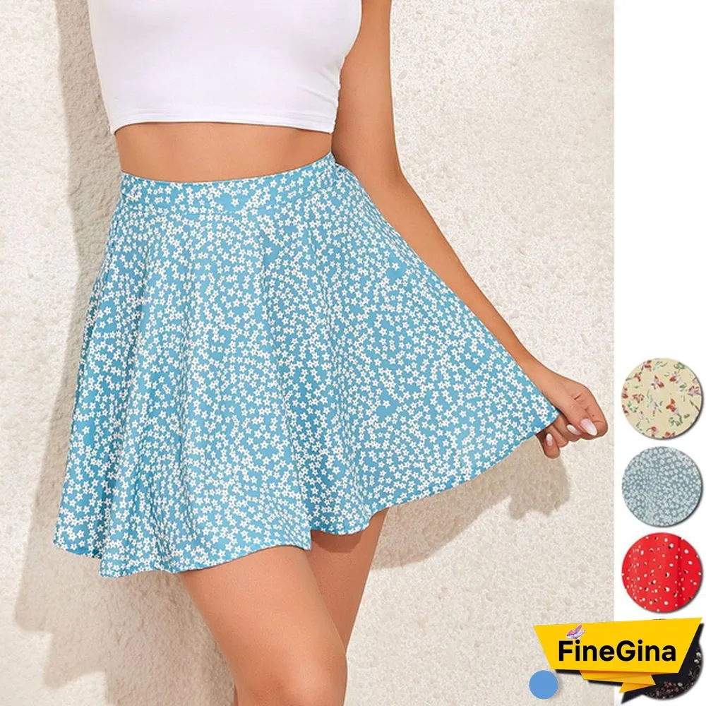 Summer Women Mini Skirt Harajuku Floral Invisible Zipper Chiffon Tall Waist Umbrella Skirt Ladies Sweet Elegant Y2K Clothes
