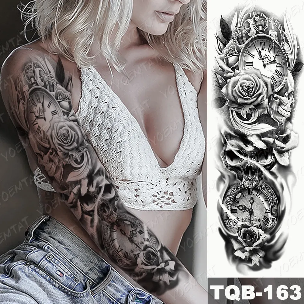 Large Arm Sleeve Tattoo Owl Angel Rose Waterproof Temporary Fake Tatoo Sticker Skull Fox Wings Men Women Full Totem Tatto Artes