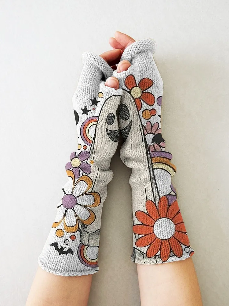 Halloween knitted wool gloves