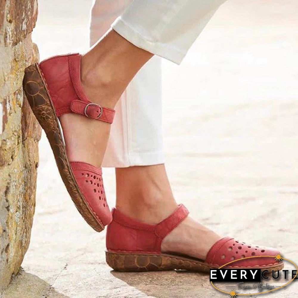 Women Summer Ladies Round Toe Hollow-Out Sandals