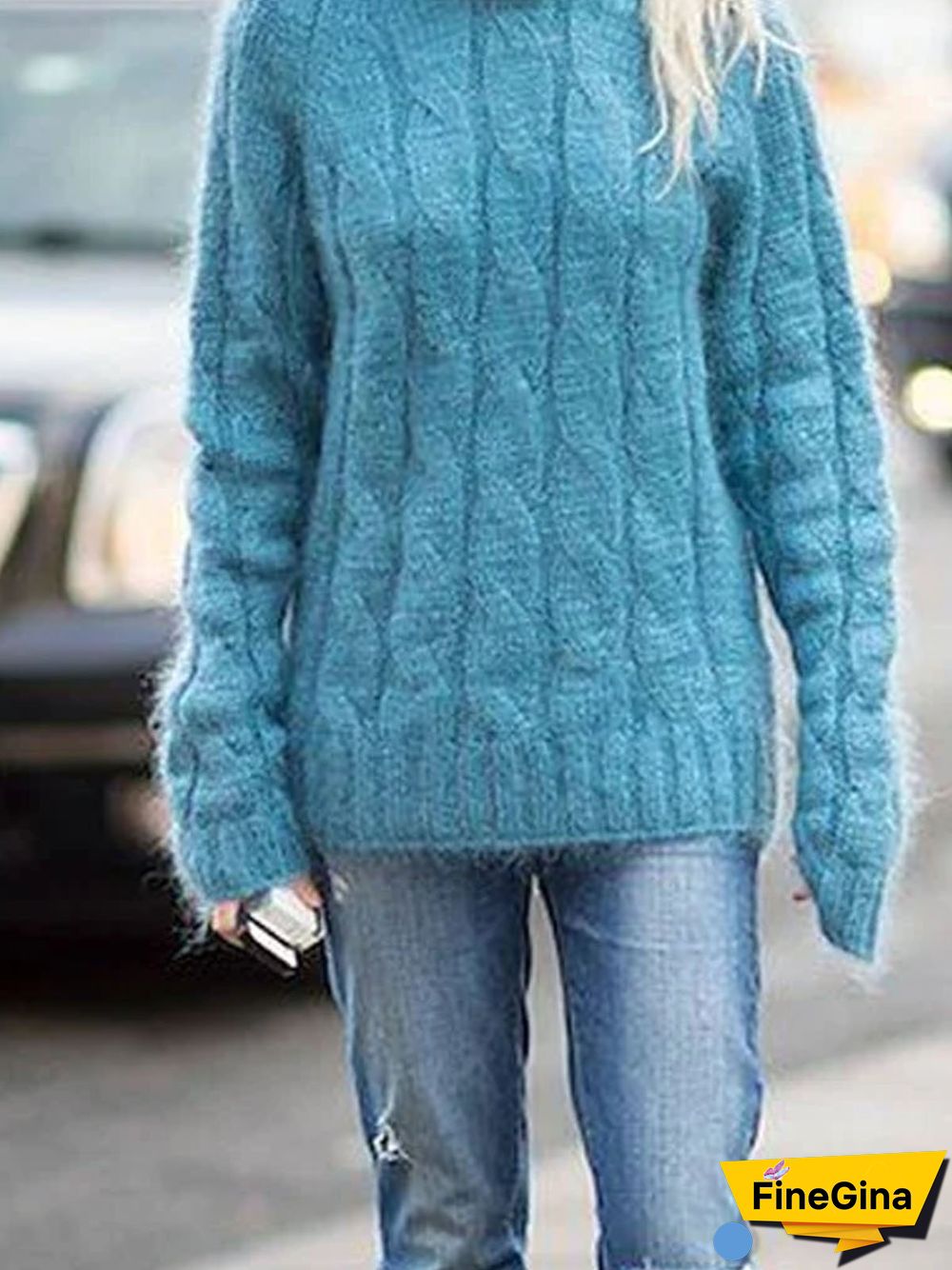 Women Casual Patchwork Autumn High Elasticity Plus Size Long sleeve Turtleneck Cotton-Blend Sweater