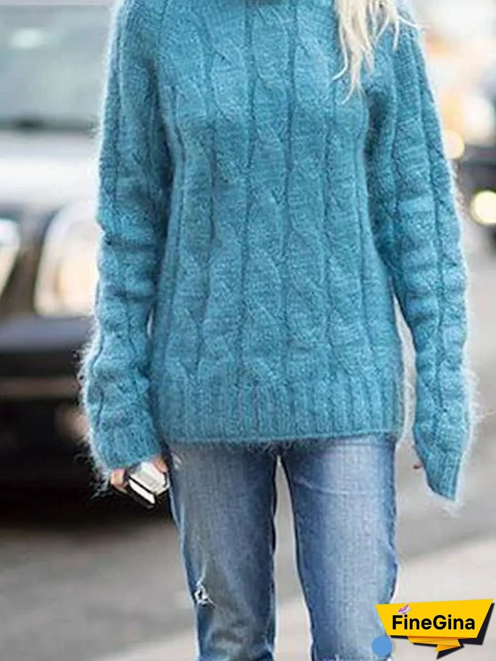 Women Casual Patchwork Autumn High Elasticity Plus Size Long sleeve Turtleneck Cotton-Blend Sweater