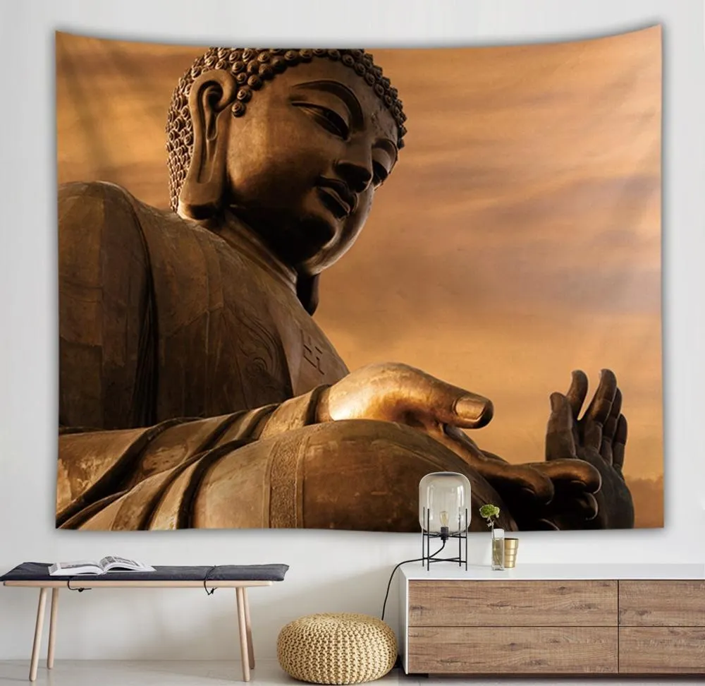 Buddha Statue Tapestry Twin Hippie Wall Hanging Bedspread Throw Cover Bohemian Beach Mat Table Cloths Home Art Decor Blanket