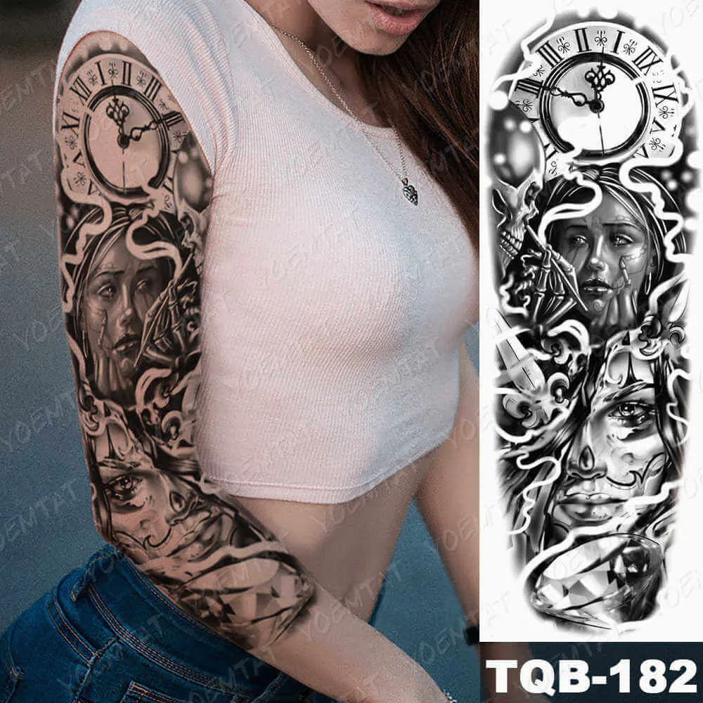 Large Arm Sleeve Tattoo Japan Samurai Waterproof Temporary Tatto Sticker Geisha Waist Leg Body Art Full Fake Tatoo Women Men