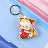 2Pcs Strawberry Cat Bead Cross Stitch Keychain Mosaic Beads Embroidery Keyring