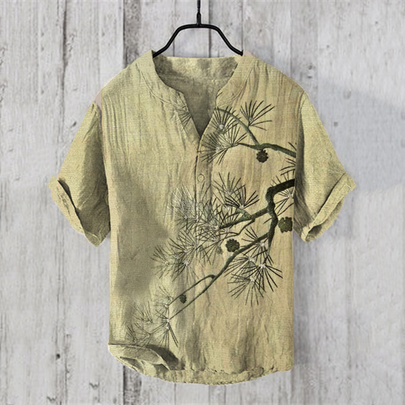 Men's Vintage Japanese Art Casual Linen Blend Shirt