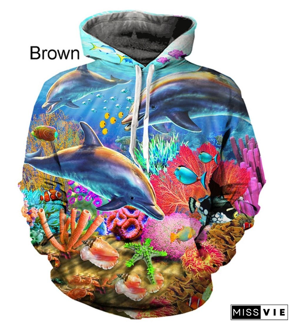 New Dolphin Animal Print Cute Western Style Hoodie For Men And Women