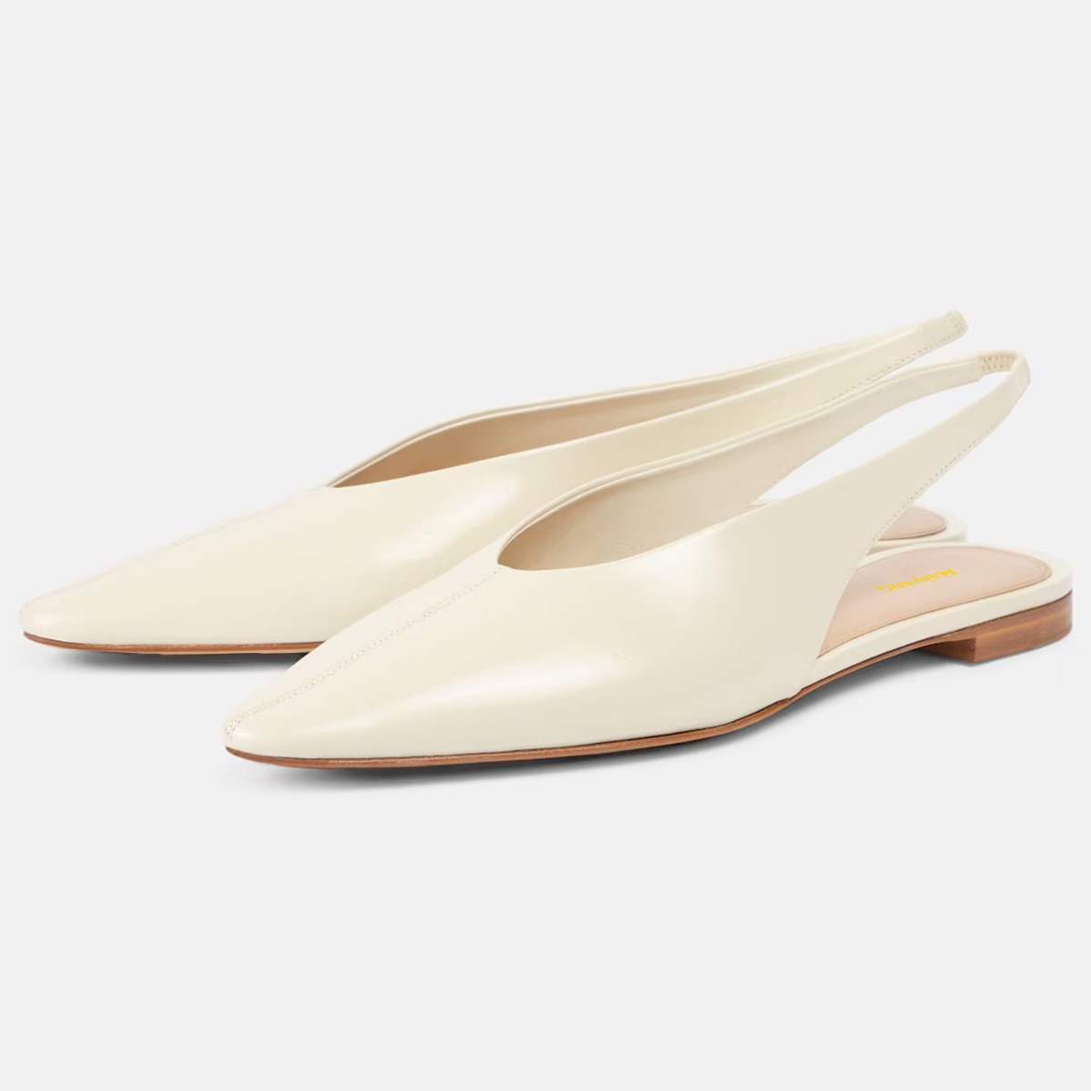 Ivory Faux Leather Elastic Slingback Casual Pointed Toe Flats Nicepairs