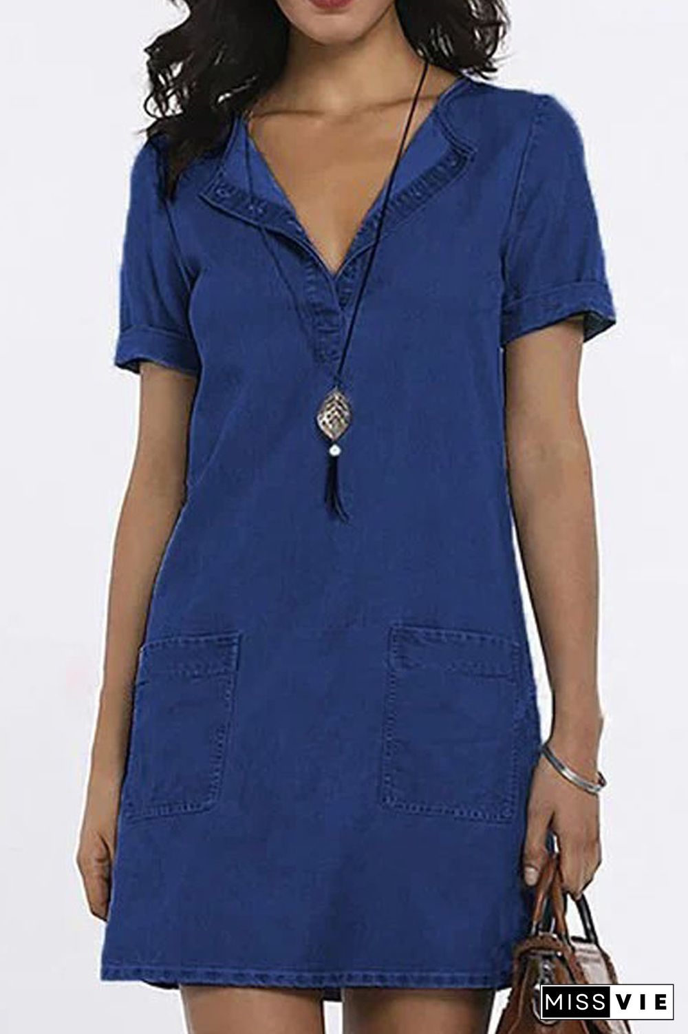 Denim Lapel Pocket Mini Dress
