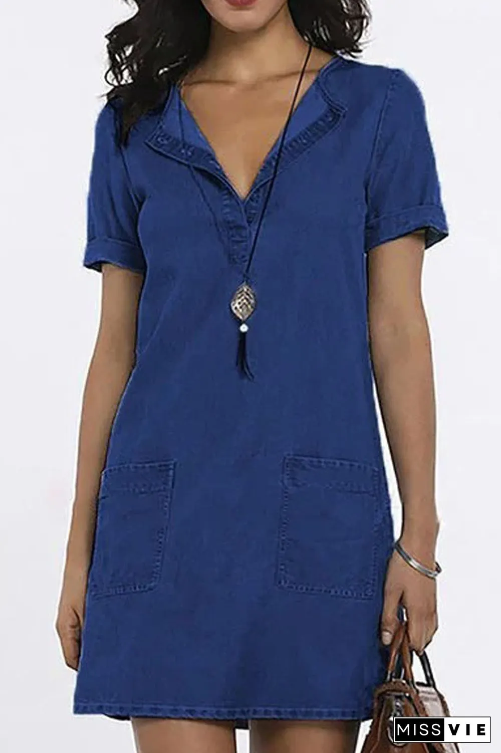 Denim Lapel Pocket Mini Dress
