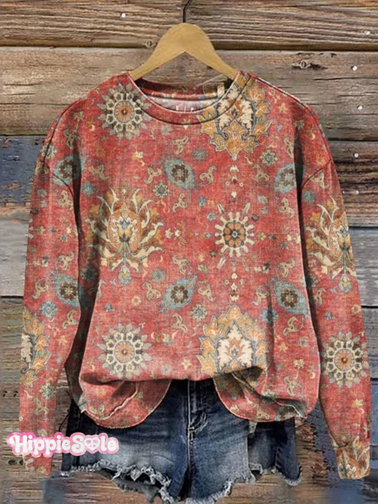 Women&rsquo;s Retro Ethnic Totem Pattern Casual Hooded Sweatshirt / S