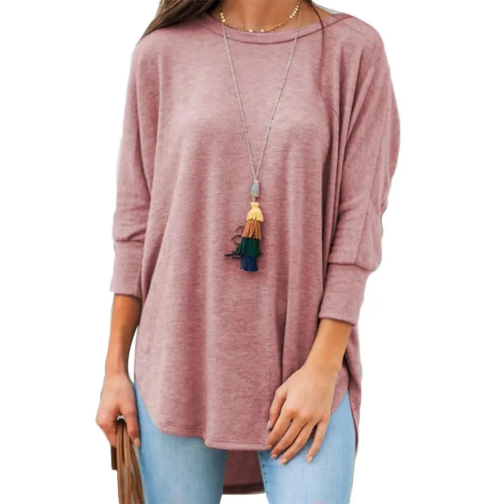 Summer Harajuku Women's T-shirt Women Casual Solid Color 3/4 Sleeve O Neck Irregular Hem Plus Size Loose T-shirt summer clothes