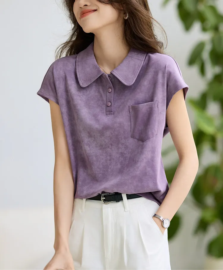 Athvotar Athvotar Year's Popular Purple Sleeve Short-Sleeved T-Shirt 2025 Summer New Shoulder-To-Shoulder POLO Shirt Look Good