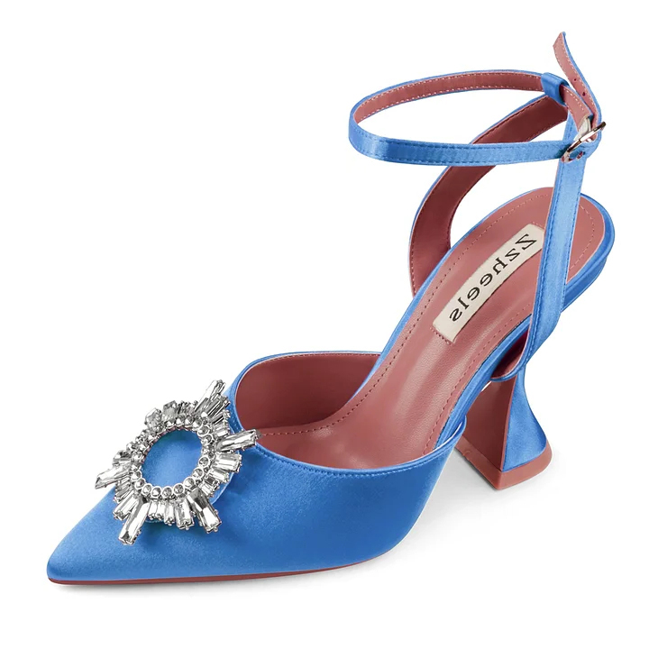 Zzheels Women's High Heel Crystal Slingback Pumps Pointed Toe Strappy Sandals for Party Dating